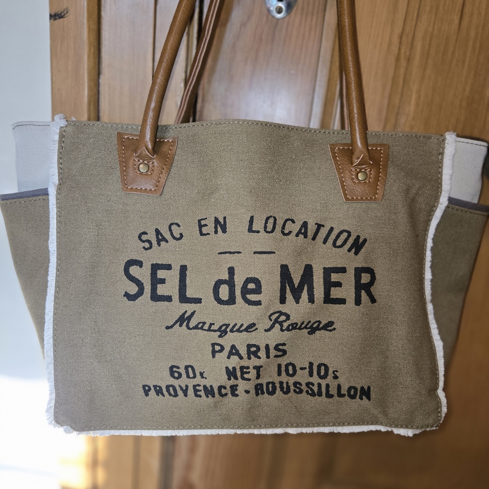 Canvas Tote Bag with Brown Handles